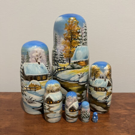 Sunny Winter Oil-Painted Landscapes Nesting Doll 7.5", 7 pc, A127