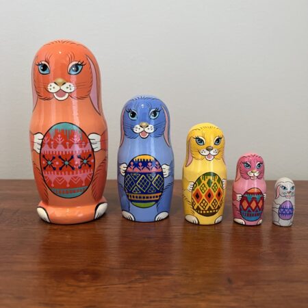 Orange Pastel Easter Rabbit Nesting Doll, 6", 5pc., A147