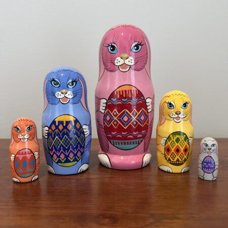 Pink Pastel Easter Rabbit Nesting Doll, 6″, 5pc., A148