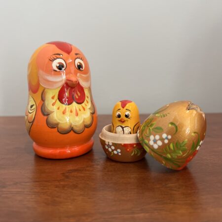 Orange Chicken & Egg Nesting Doll 4", 3 pc., A154