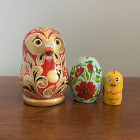 Red Chicken & Egg Nesting Doll 4", 3 pc., A171