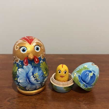 Blue Flowers Chicken & Egg Nesting Doll 4", 3 pc., A226